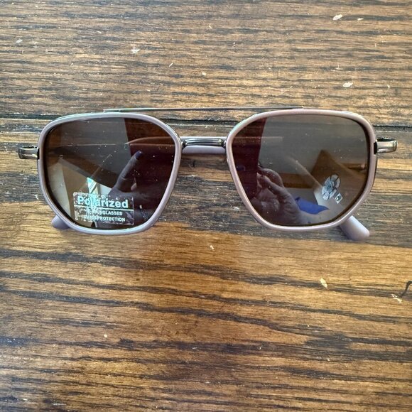 Geometric Frame Double Beam Sun Protection Sun Glasses in Coffee Brown - Picture 4 of 6